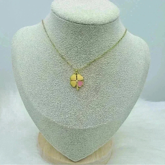 Pink Heart Four-Leaf Clover Pendant Necklace in Gold - Picture 1 of 5
